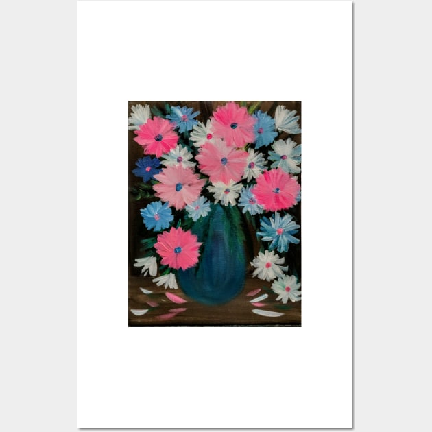 Pretty in pink flowers in a turquoise vase Wall Art by kkartwork